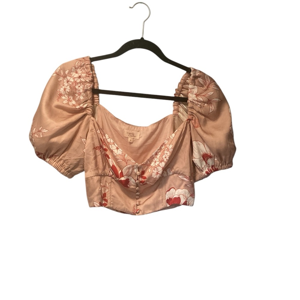 Camila Coelho Floral Puff Sleeve Crop Top